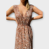 Gita - Letní boho maxi šaty bez rukávů s květinovým designem