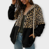 Lea - Leopardí design fleece mikina s kapucí