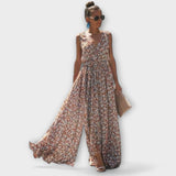 Gita - Letní boho maxi šaty bez rukávů s květinovým designem